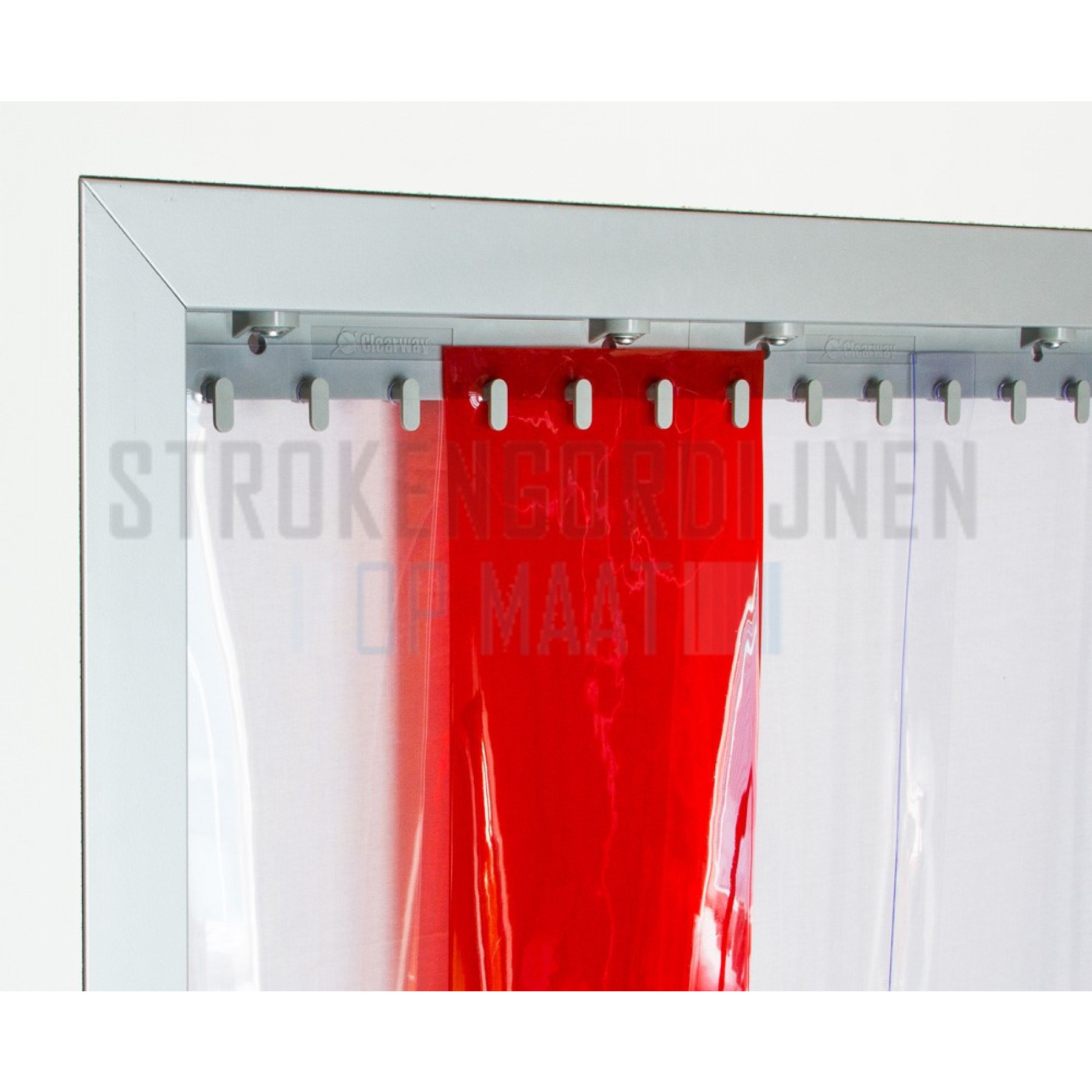 PVC op rol, 300mm breed, 3mm dik, 50 meter lengte, kleur rood, transparant