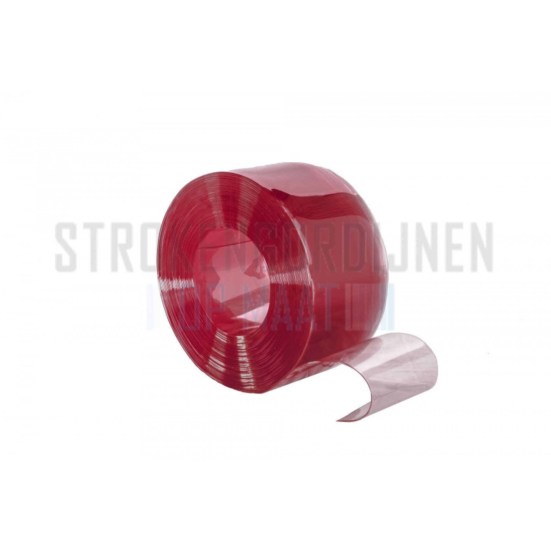 PVC op rol, 200mm breed, 2mm dik, 50 meter lengte, kleur rood, transparant