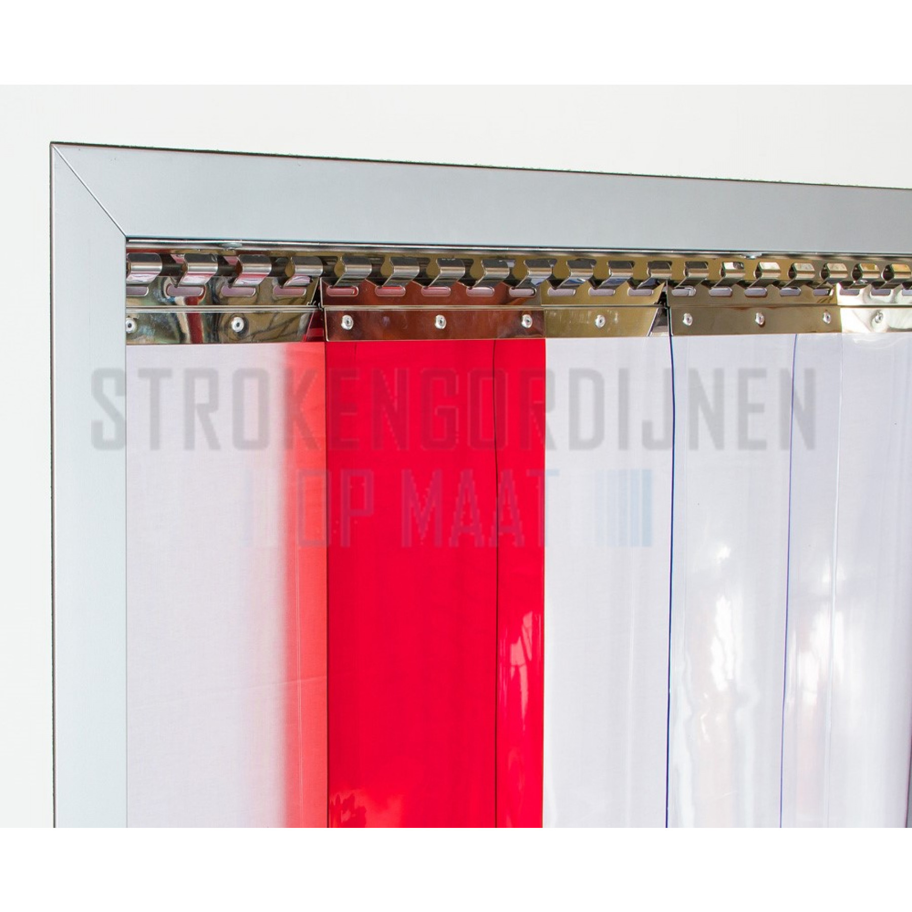 PVC stroken op maat, 200mm breed, 2mm dik, kleur rood, transparant